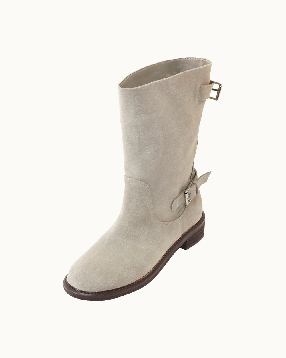 Nana Cowhide Suede Two Belt Boots (Ivory)