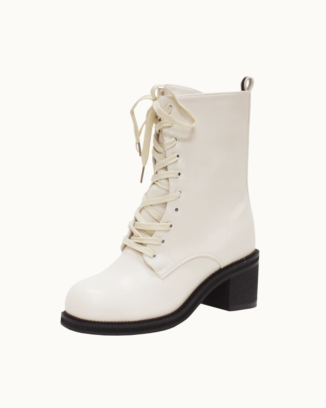 Rita Lace-Up Walker Heel Boots (Ivory)