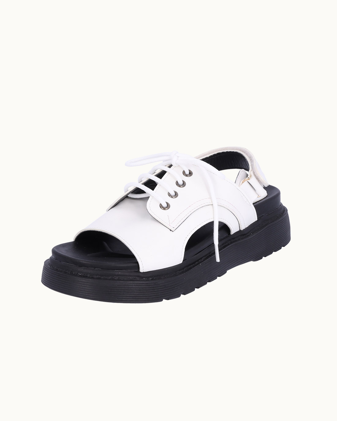 Freya Lace-Up Velcro Sandal (White)